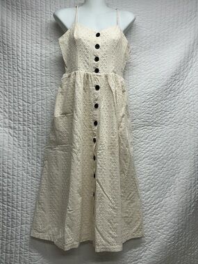 Urban Outfitters Cream Eyelet Button-Front Midi Dress